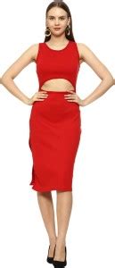 CONTARE Women Bodycon Red Below Knee Dress - Buy CONTARE Women Bodycon ...