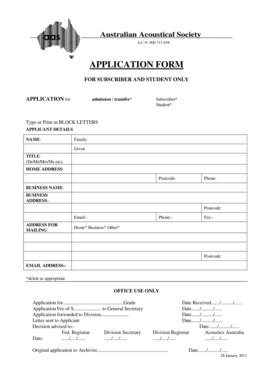 Fillable Online acoustics asn Admission* Member* - Australian ...