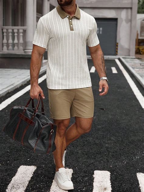 Manfinity CasualCool Men's Striped Contrast Color Polo Collar Short ...