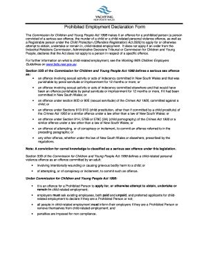 Fillable Online YNSW Prohibited Employment Declaration Form Fax Email ...