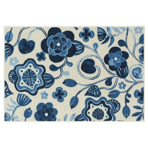 KANTLINJE rug, low pile, beige blue/floral pattern, 60x90 cm (2'0"x2'11 ...