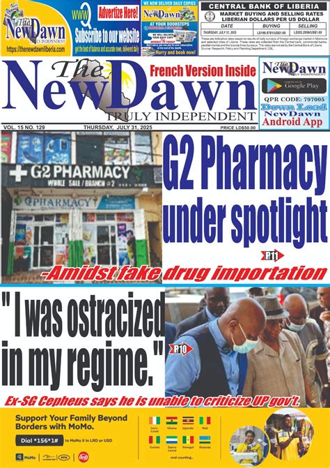 Vol.15 No. 130 THURSDAY JULY 31, 2025 (1) - Liberia news The New Dawn ...