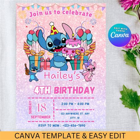 Stitch Editable Birthday Invitation Template, Printable Birthday Party ...