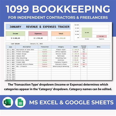1099 Bookkeeping Spreadsheet, Excel & Google Sheet, Finance Spreadsheet ...