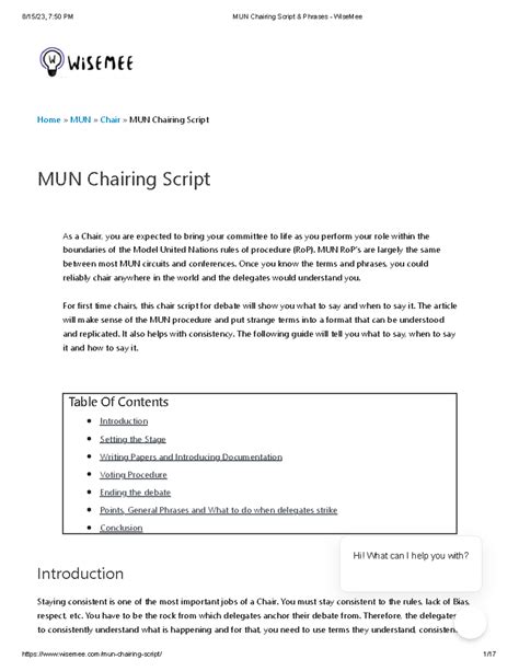 MUN Chairing Script & Phrases - Wise Mee - MUN Chairing Script ...