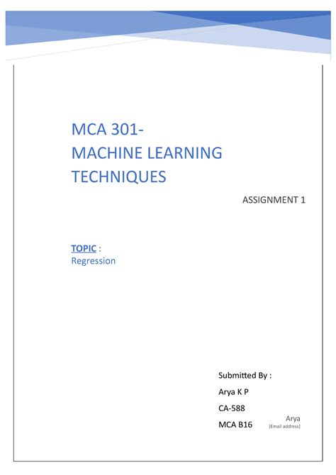 Machine Learning Regression - MCA 301- MACHINE LEARNING TECHNIQUES ...
