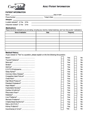 Fillable Online Name of medication Dose Frequency - Cary Adult Medicine ...