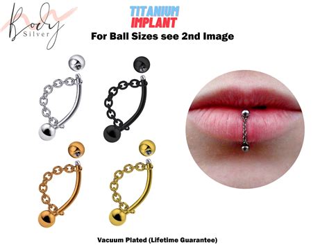 Titanium Lip Ring Vertical Labret Piercing with Chains - 18g 16g 14g L ...