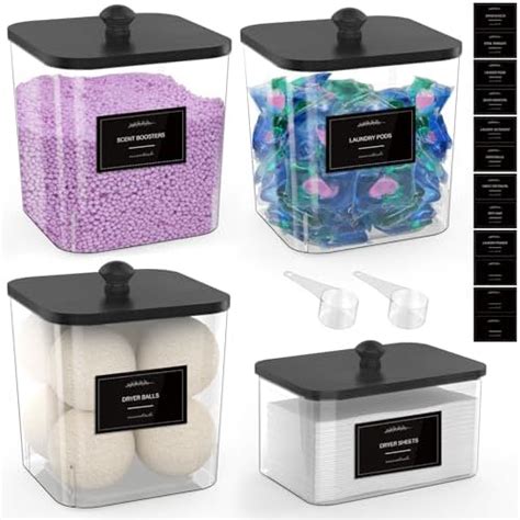 COAZEX 3+1 Pack Clear Laundry Pods Container & Dryer Sheet Holder ...