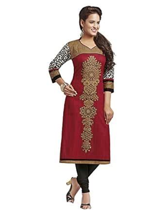 Buy Jevi Prints Women's Red & Beige Readymade Cotton Kurti | Jaipuri ...