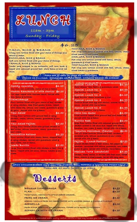 Las Maracas East menu in Nashville, Tennessee, USA