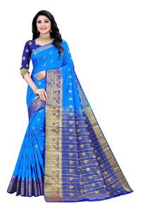 Buy ANISSA SAREE Woven Kanjivaram Art Silk Light Blue Sarees Online ...