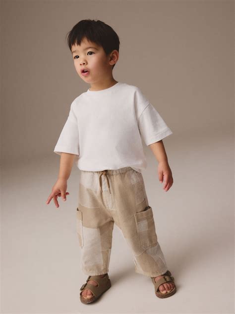 Buy Stone Patchwork Wide Leg Pull On Cargo 100% Cotton Jeans (3mths ...