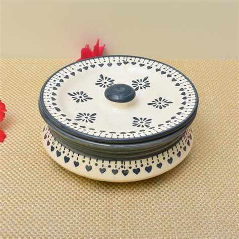 Buy Kunhar Ceramic Donga With Lid, Ceramic Serving Casserole, 800 Ml, 1 ...