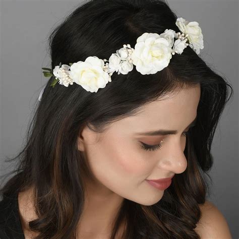 Sanjog Paper Flower & Fabric Flower Soft Stic Floral Handmade Tiara For ...