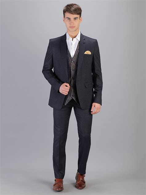 Rent/Buy Blue with Golden Print 3 Piece Suit | Home Trial | Free ...