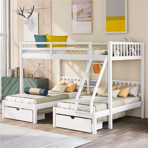 Amazon.com: Triple Bunk Beds with Stairs and Storage, Twin Over Twin ...