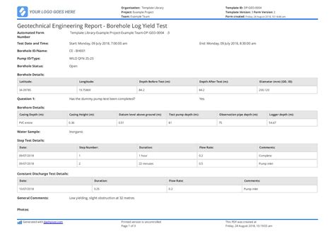 Geotechnical Engineering Report template - Borehole Yield Test