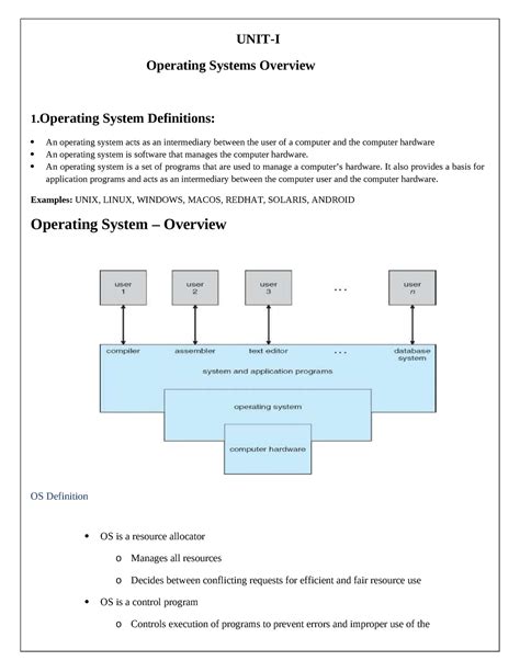 OS UNIT-I for overview - UNIT-I Operating Systems Overview 1 System ...