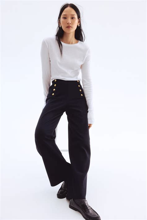 Women's Navy blue Button-front trousers | H&M IN