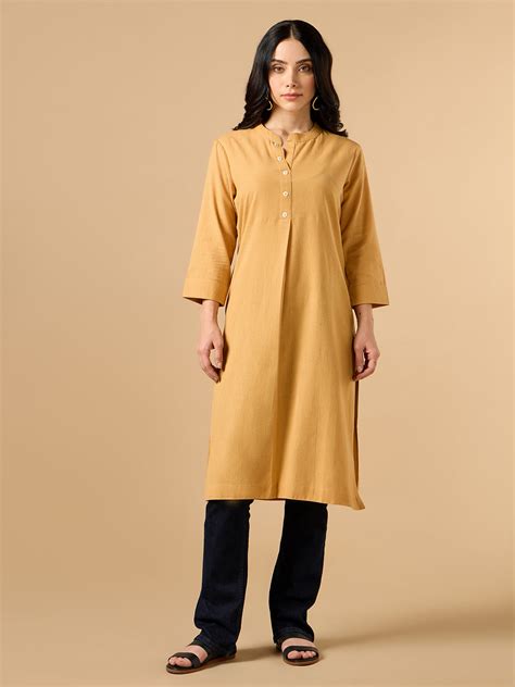 Classic Linen Pastel Orange Straight Long kurta – Cottonsdaily