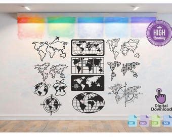 Buy World Map Wall Decor Vector Laser Cut Template - Cut File - Instant ...