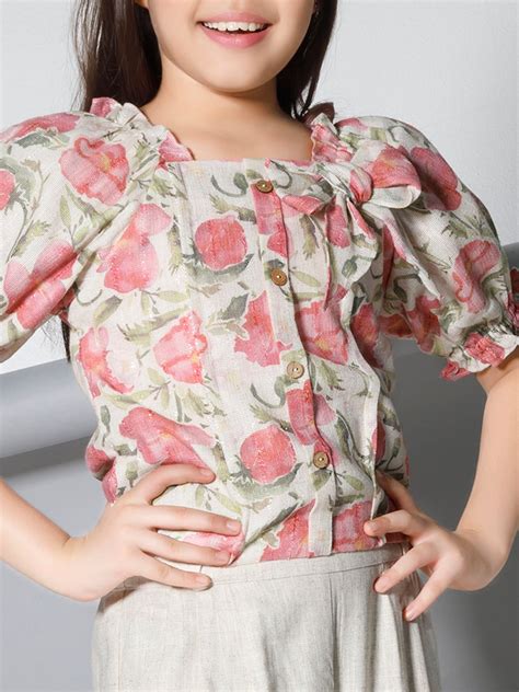 Girls Floral Print Pant Top with Belt 19164 | Peppermint