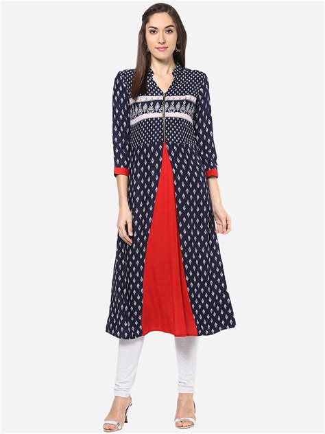 Women's Blue and Red front Pleated Kurti – Stylestone