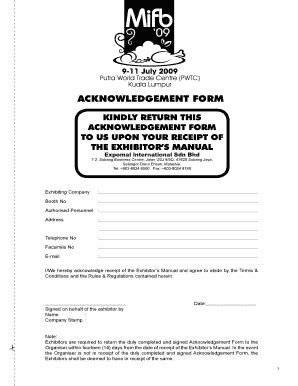 Fillable Online ACKNowLEDGEMENT FoRM - bMIFBb Fax Email Print - pdfFiller