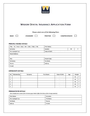 Fillable Online WISDOM DENTAL INSURANCE APPLICATION FORM Fax Email ...