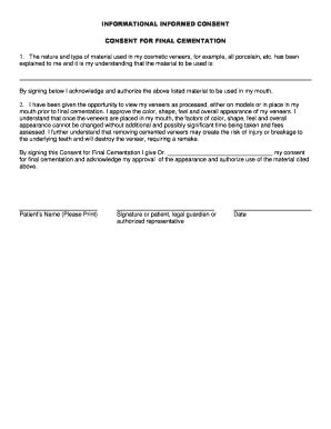 CONSENT FOR FINAL CEMENTATION - Fill and Sign Printable Template Online