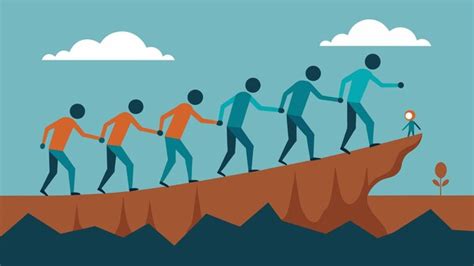 A human chain formed by teammates helping each other across a ...