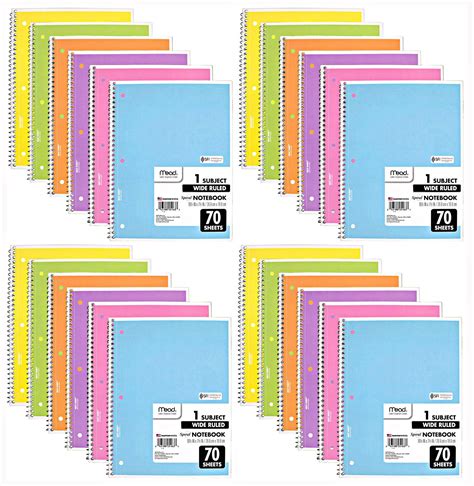 Mead Spiral Notebook, 24 Pack of 1-Subject Wide Ruled Spiral Bound ...