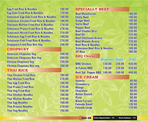 Menu at The Best, Chennai