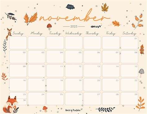 Blanko Calendar November 2025 Printable Free