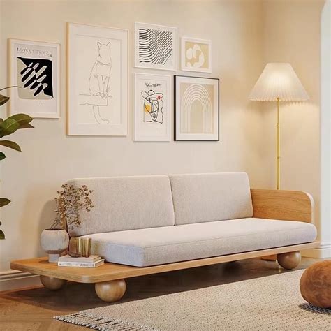 Adouer Wood Handcrafted Japanese Style Low Seating 3 Seater Sofa, Natu