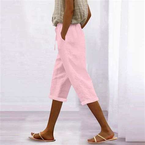 Cyglowse Capris for Women Petite Length Plus Size Pull on Pedal Pushers ...