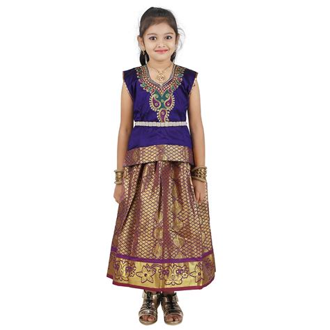 Buy Feel Pride Girls Traditional Pattu Pavadai with Waist Belt - Dark ...