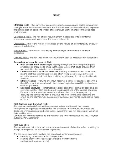 RISK - RISK Strategic Risk: - the current or prospective risk to ...