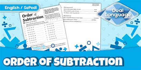 Order of Subtraction Worksheet-Sepedi