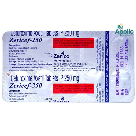 ZERICEF 250MG TABLET Price, Uses, Side Effects, Composition - Apollo ...