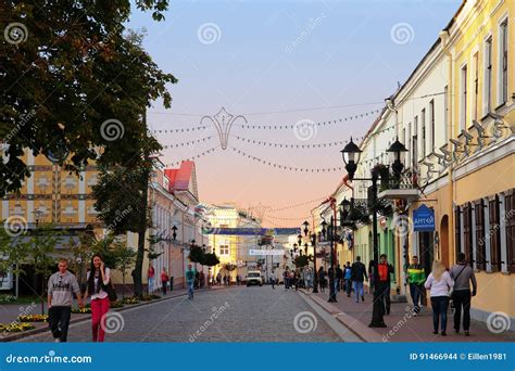 Grodno, Belarus - September 02, 2012: Pedestrianised Street in G ...