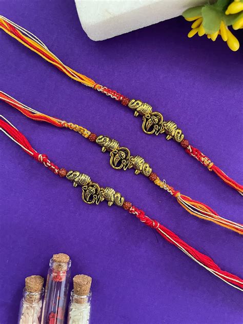 Shop (Set of 3) Ganesh/Elephant Rakhi Online – Digital Dress Room