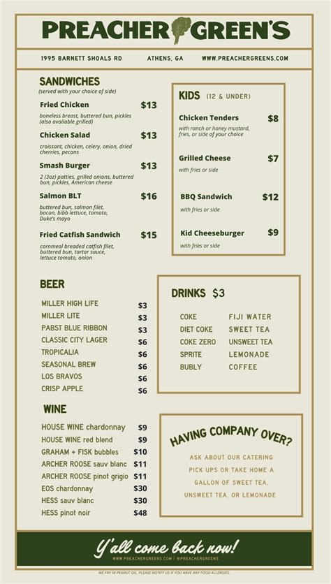 Menu — Preacher Greens