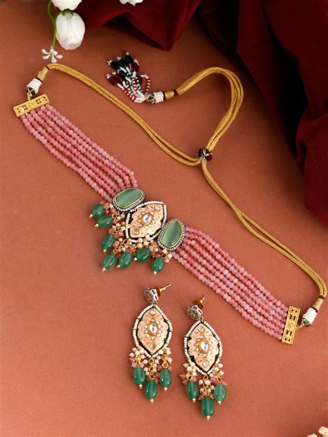 Green Kundan-Studded Jewellery Set – DASTOOR