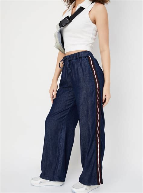 Buy Women Wide-Leg Trousers with Striped Taping Online at just Rs. 1299 ...