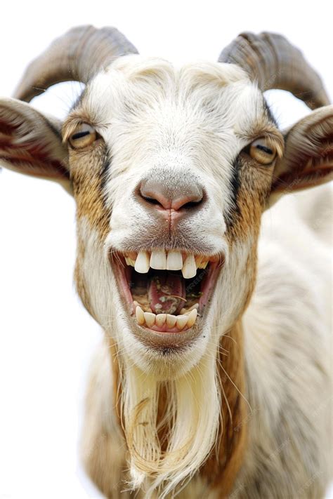 Premium Photo | A goat grinning with its teeth showing isolated on a ...