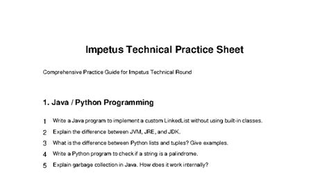 Impetus Technical Round 1 Practice Guide: Java & Python Programming ...
