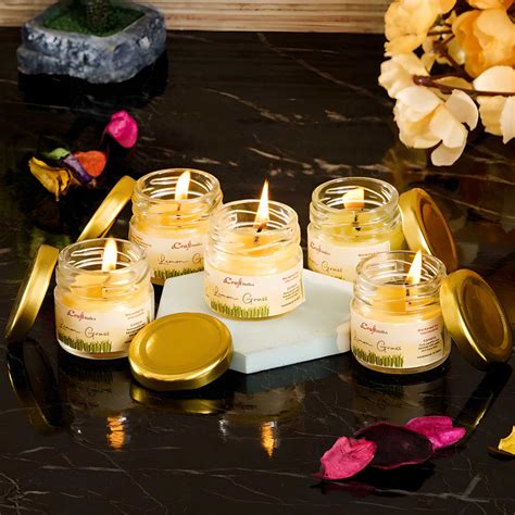 eCraftIndia Set of 5 Lemon Grass Scented Minijar Candle – SimpliMart