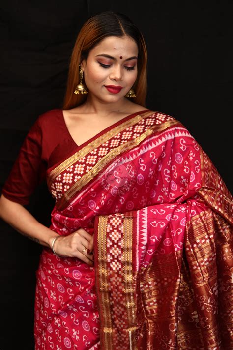 Pink Maroon S Bandha border Pasapali Half Tissue Silk Saree